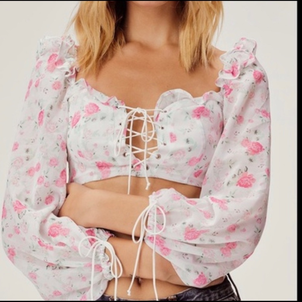 For Love And Lemons Floral Chiffon Crop Top M L